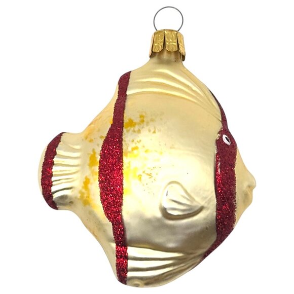 Vintage Tropical Fish Glass Ornament With Glitter Stripes 3" Hand Blown Painted - Picture 2 of 5